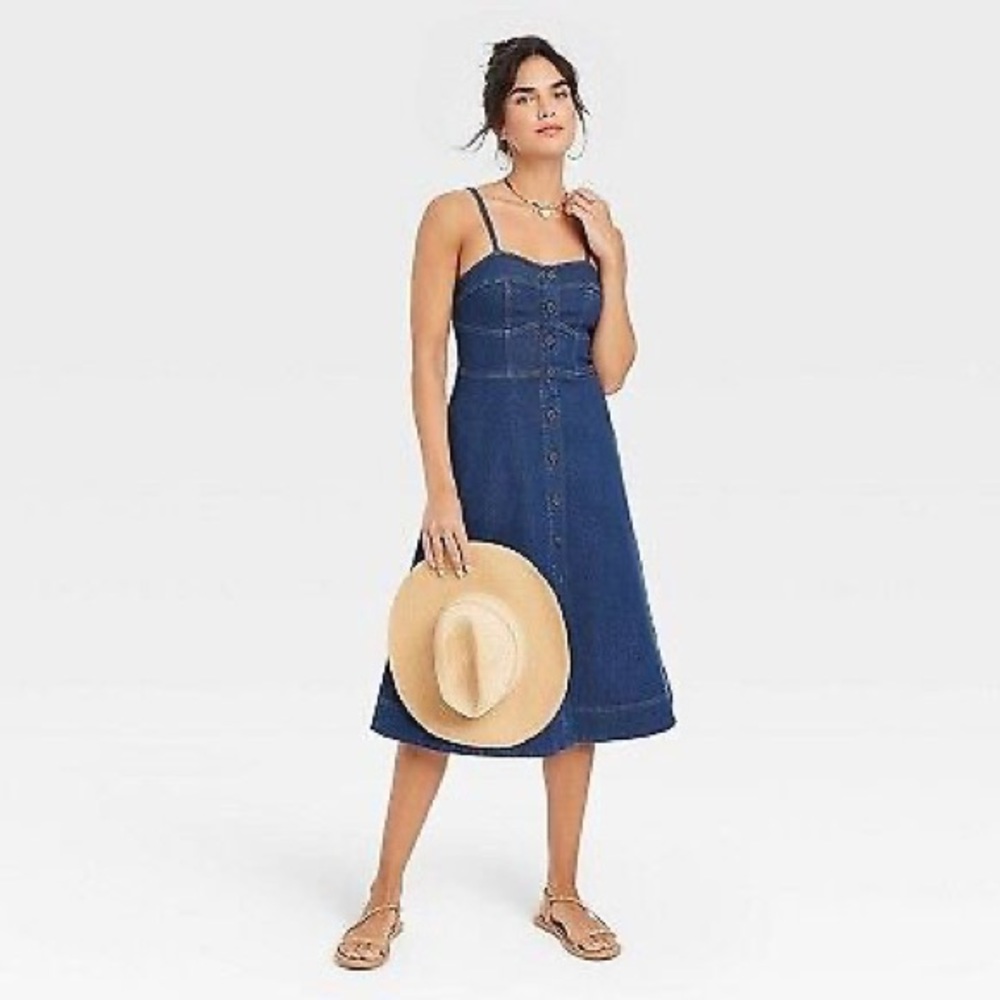 Sweetheart corset denim midi dress